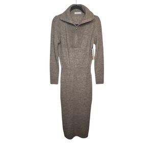 NWT JUSTFAB Women's Taupe/Tan Quarter Zip Sweater Midi Maxi Dress Size S